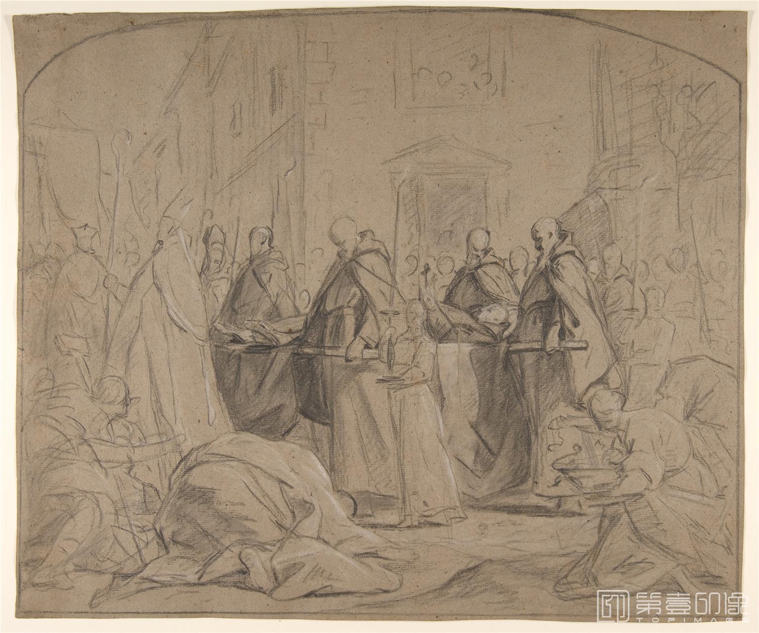 素描-美国纽约大都会美术馆素描藏画-Jean Restout le jeuneFuneral of François Duplessis de Mornay-1172